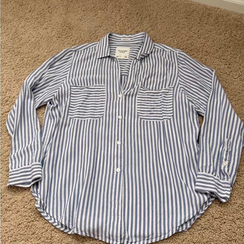 Light Blue and White Striped Button-Up Shirt